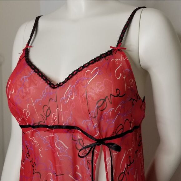 Secret‎ Treasures Red Black Trim Sheer Lingerie Camisole Women's 2 Piece … - Picture 5 of 12